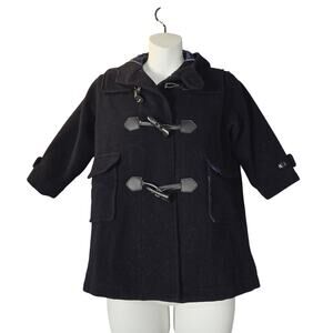 Comme Ca Du Mode Fille Wool Coat Kids 110A 4-5T Navy Hood Toggle Jacket Morandi